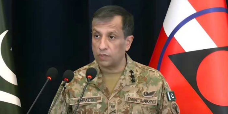 DG ISPR Lt Gen Ahmed Sharif addressing a press conference on the security situation in Khyber Pakhtunkhwa