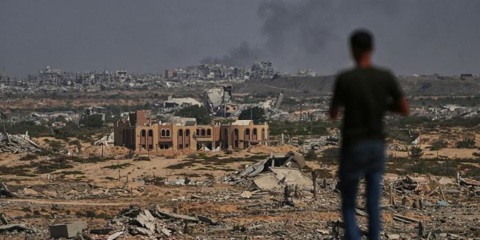 Conflict-torn Middle Eastern city showing the devastation and cost of the regional power struggle