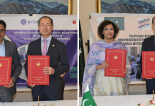 Japan Government grants aid to two NGOs for development projects in Pakistan Ambassador AKAMATSU Shuichi signing grant contracts with representatives of ACTED and KKO at the Embassy of Japan in Islamabad.