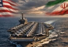 From Confidence to Crisis: The Limits of Military Power in the U.S.–Iran Conflict An image of a U.S. aircraft carrier sailing in the Persian Gulf, representing American military power.